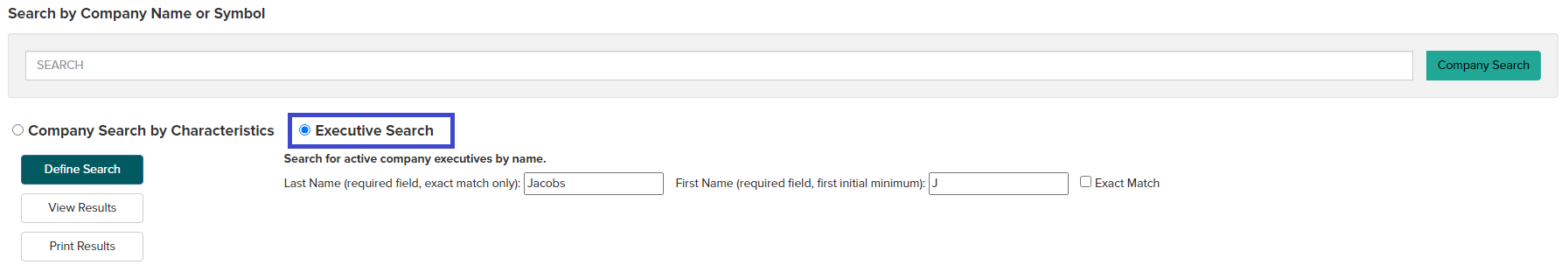 Image showing executive search page.