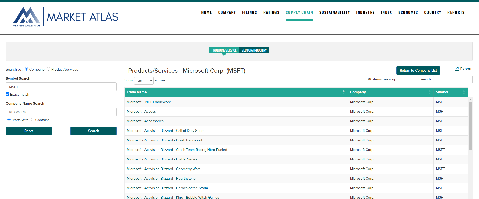 Image showing Supply Chain Company search page.